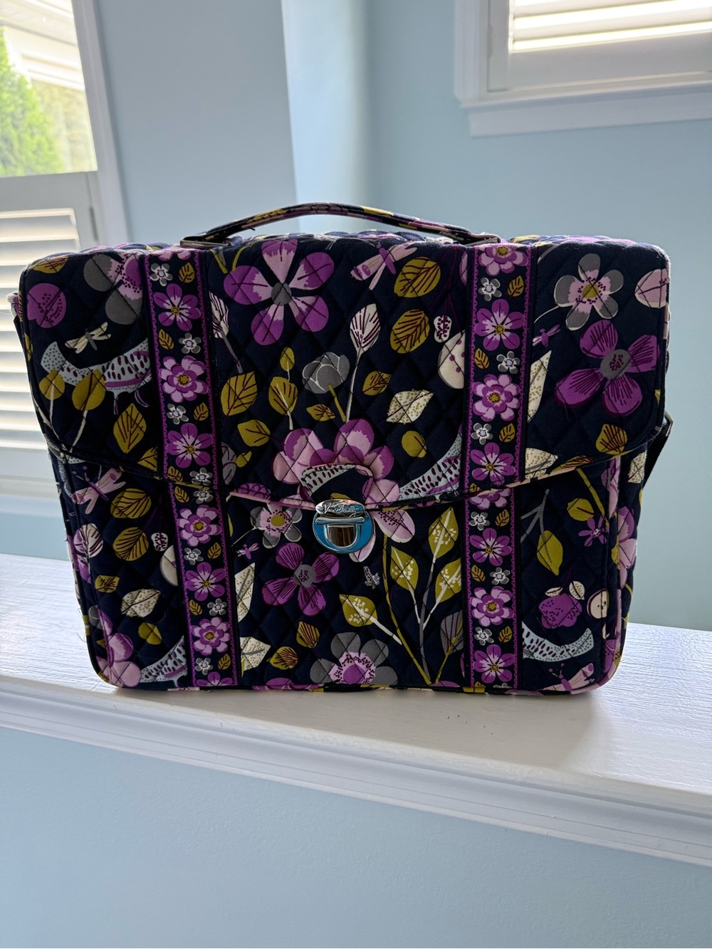 Vera Bradley Quilted Floral Laptop Satchel in Black, Purple and Yellow